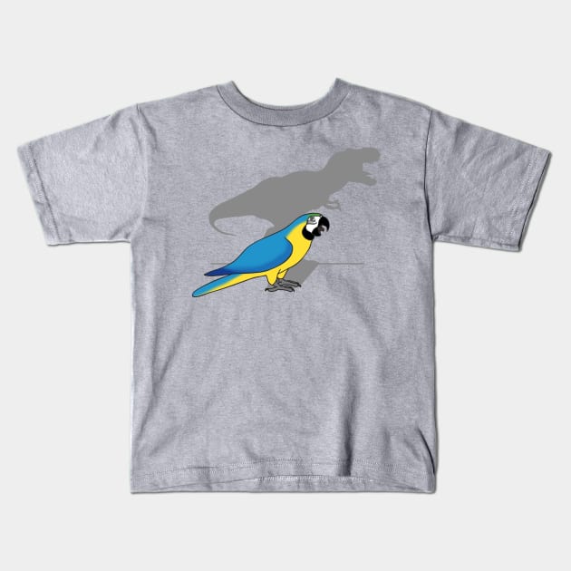 t-rex shadow - blue gold ara macaw Kids T-Shirt by FandomizedRose